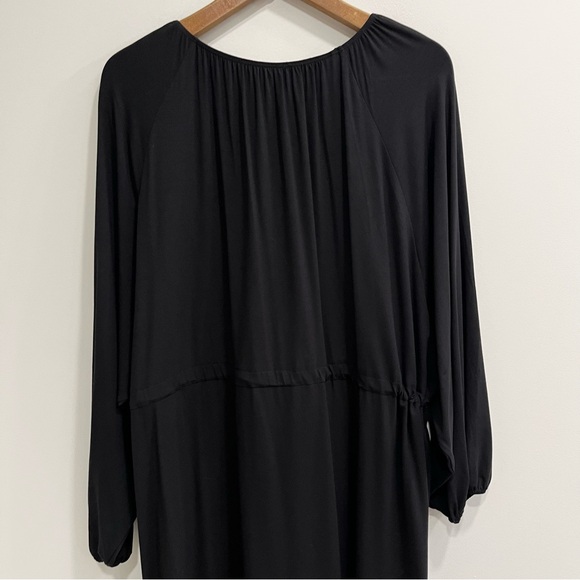 Mimu Maxi Dress Black Drawstring Waist Boatneck Oversized Relaxed Fit Stretch LT - Picture 6 of 10